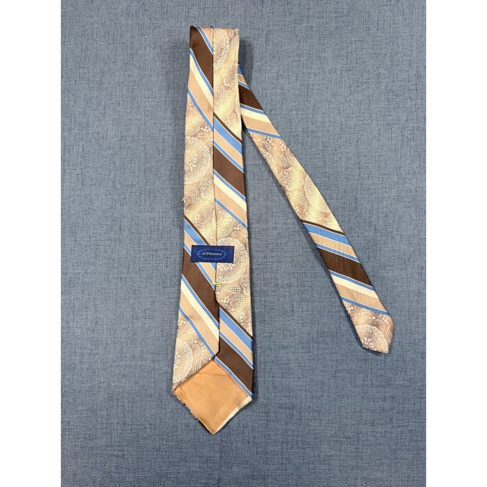 Vintage Sears Tie Medallion Geometric Gold Brown Retro Polyester Classic - Picture 4 of 8
